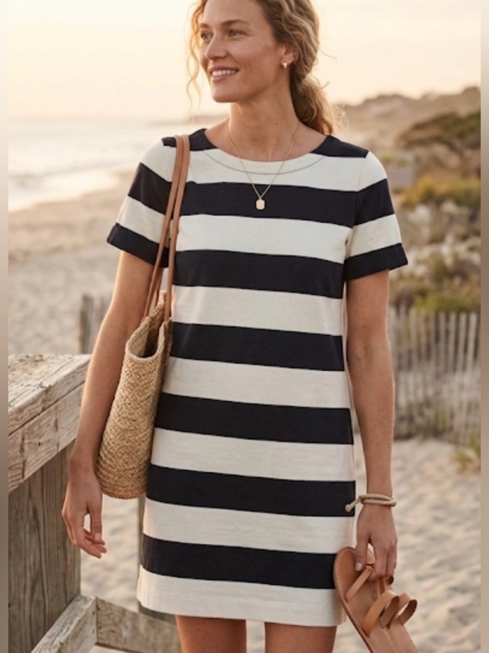 J. Crew Black and White Striped Crewneck Rugby Cover Up/ Summer casual dress🖤🌞